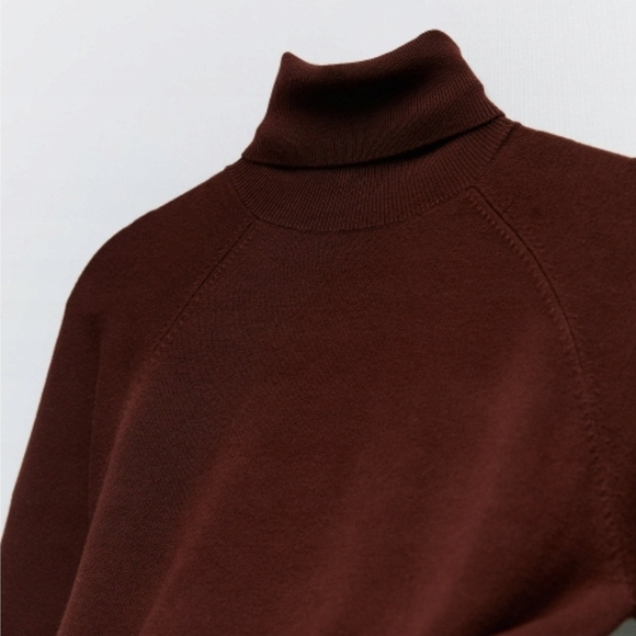 NWT Zara Brown Turtleneck Sweater with Ribbed Design - Picture 2 of 9